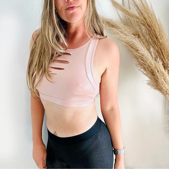 NEW VS VICTORIAS SECRET PINK Sparkle Strappy Open Slit Bralette Sports Bra M - Picture 8 of 9